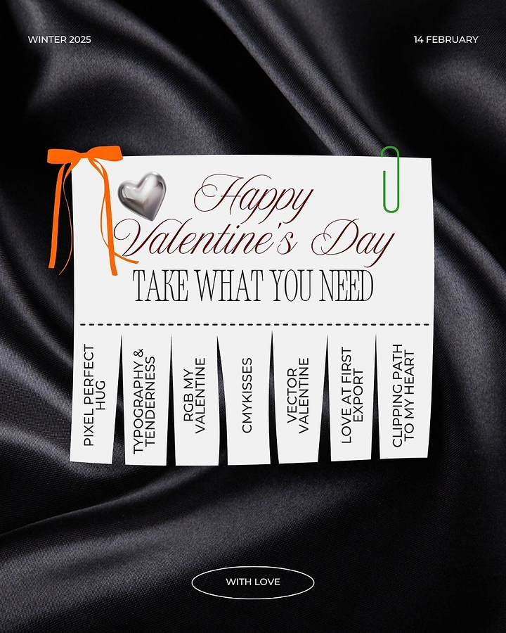 Valentine's Day creative ad: Tear-off paper notice with design-pun tabs on black satin