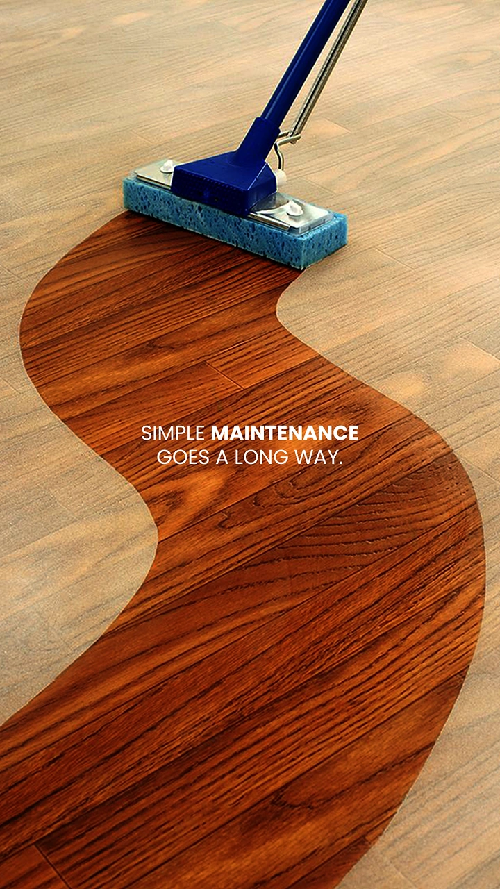 Cleaning Services creative ad: Mop leaving a winding, rich polished path across a dull wooden floor