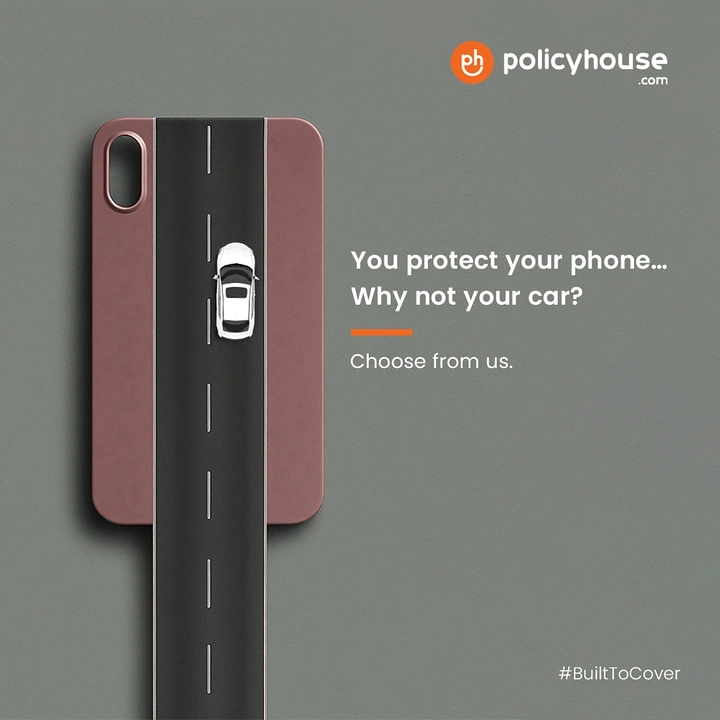 Insurance creative ad: Mauve phone case with an asphalt road running down it and a small car