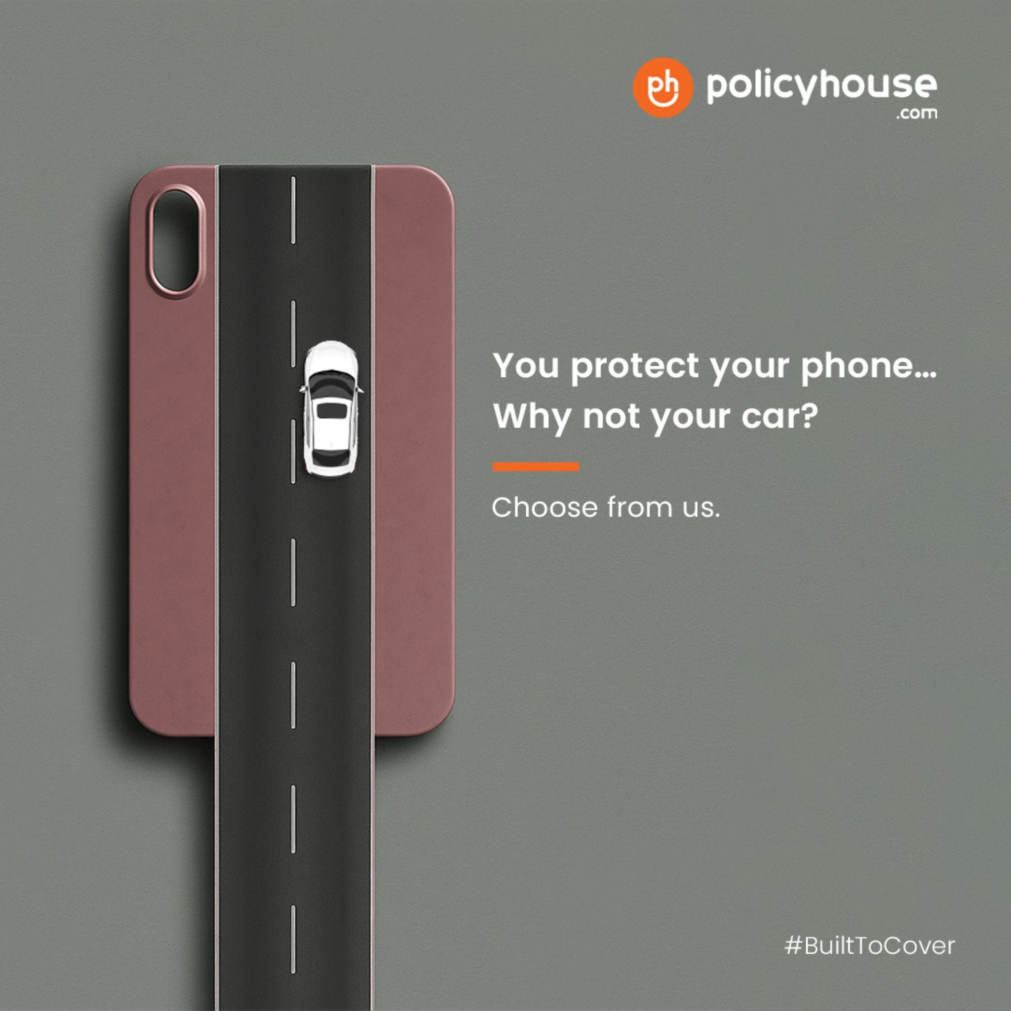 Mauve phone case with an asphalt road running down it and a small car