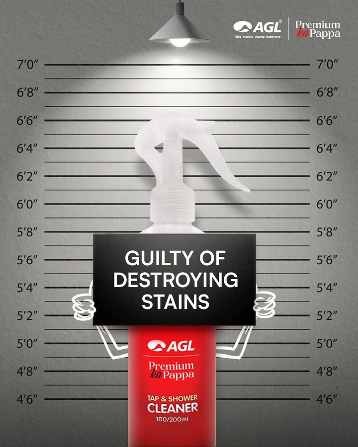 Cleaning Services creative ad: Spray bottle posing in a police mugshot lineup