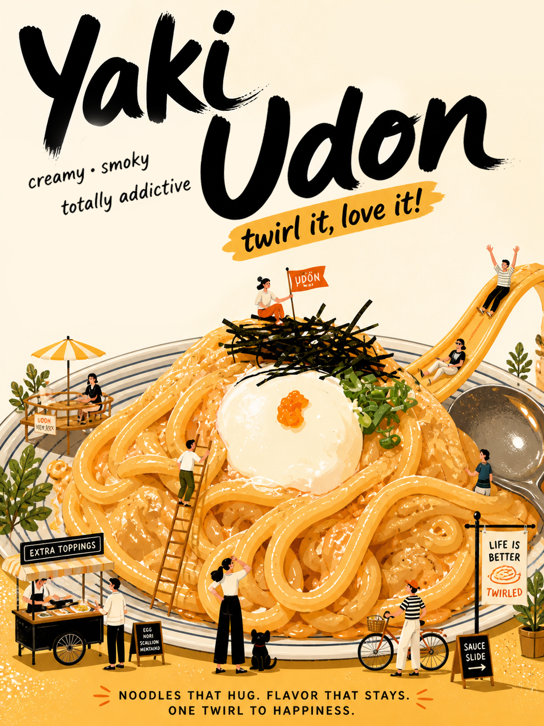 Instagram post: Expressive udon illustration and witty copy