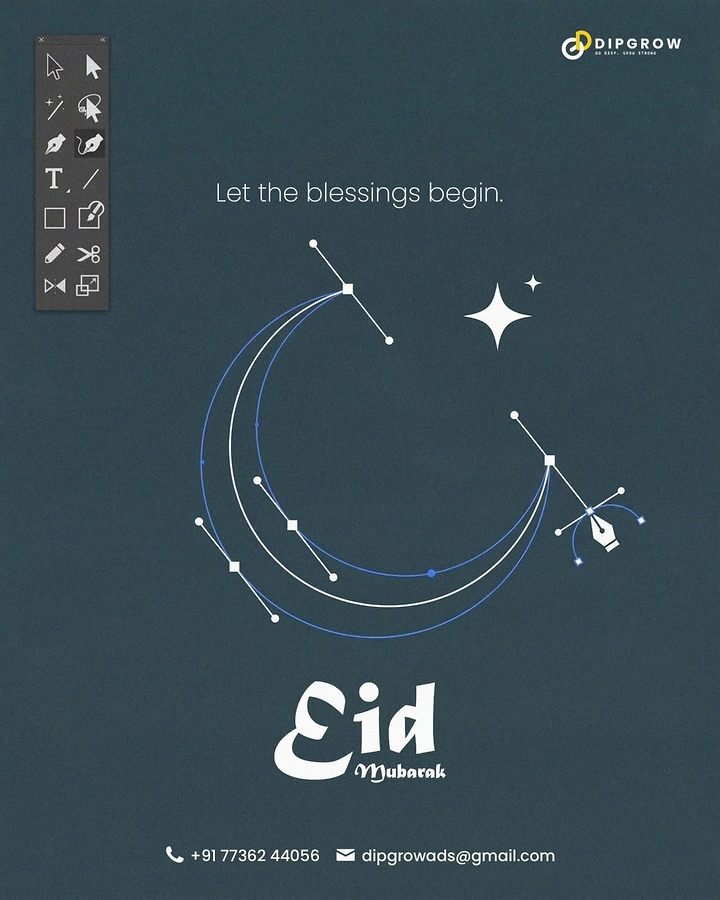 Eid creative ad: Crescent moon drawn as vector bezier paths with the pen tool