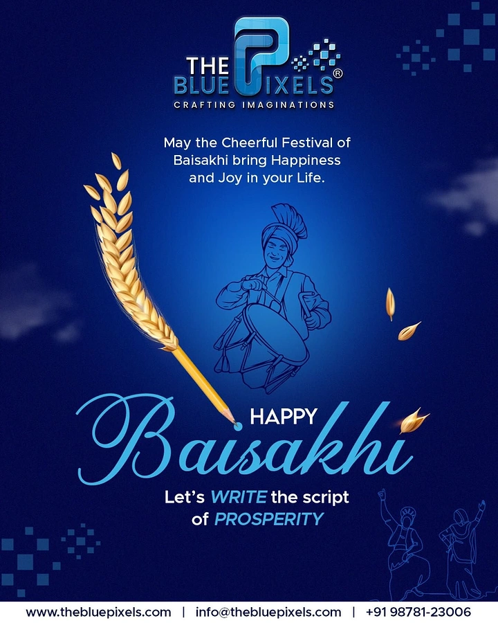 other-festival creative ad: Golden wheat stalk turned into a pencil beside a line-art dhol player