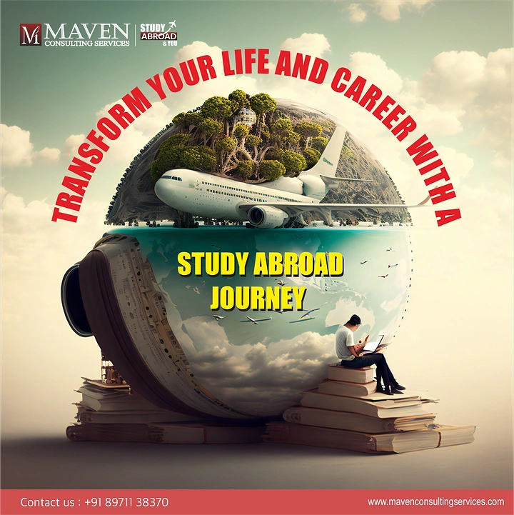Study Abroad Consultants creative ad: Book-and-globe journey metaphor