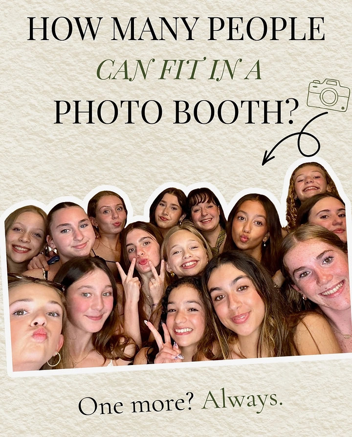 Photo Booth Rentals creative ad: Witty group-size question tied to booth product
