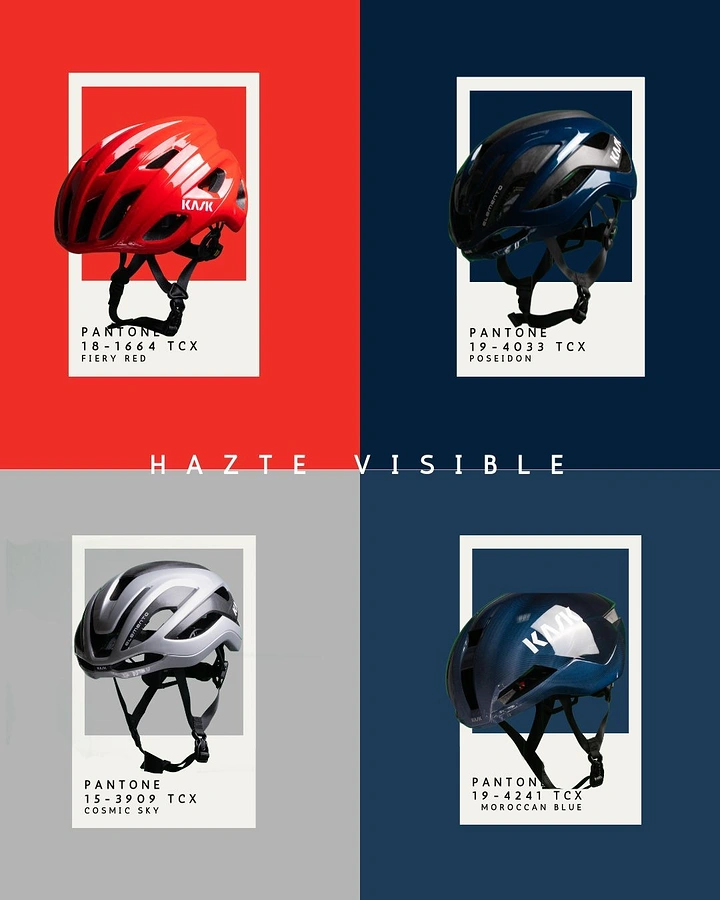 Helmets & Riding Gear creative ad: Pantone swatches make helmets feel collectible