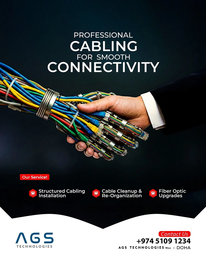 Electricians creative ad: Hand made of cables shaking hands