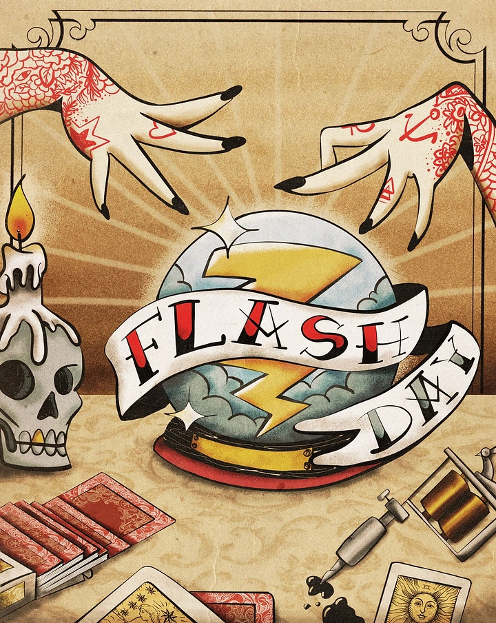 Tattoo Studios creative ad: Fortune-teller crystal ball reveals flash day