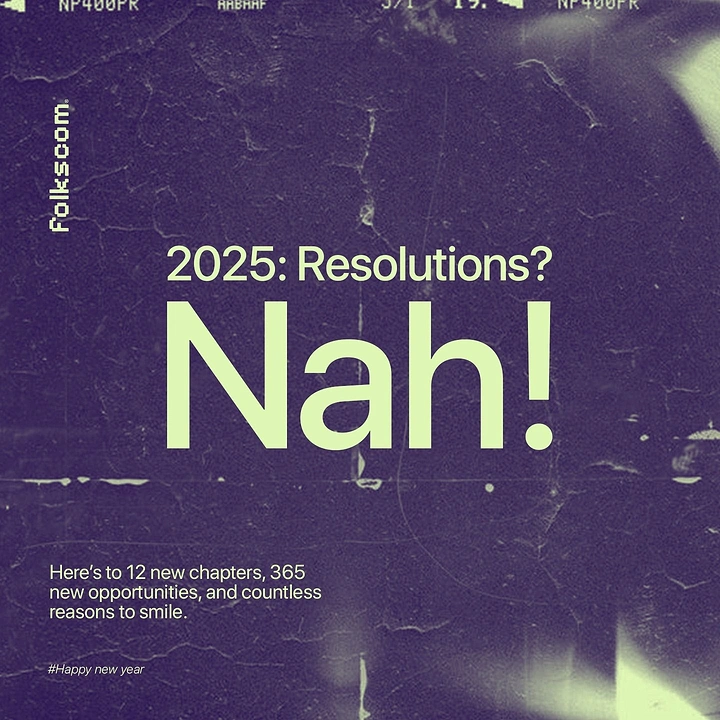 New Year creative ad: Oversized 'Nah!' on scratched film-negative texture
