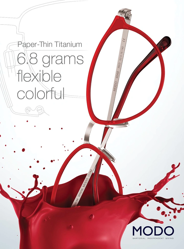 Opticians & Eye Care creative ad: Frame dipped in paint: colourful flexible