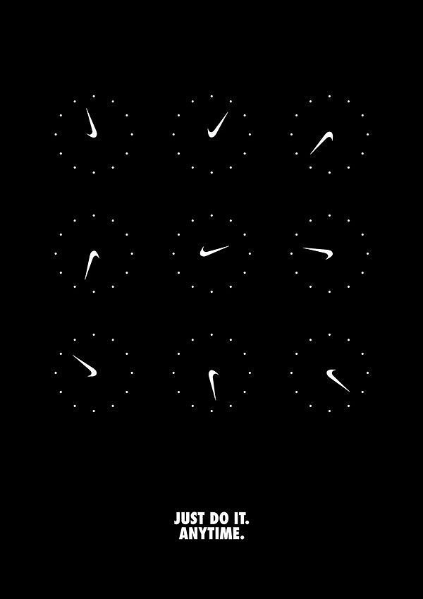 Activewear & Gym Wear creative ad: Nine dotted clock faces with swoosh hands