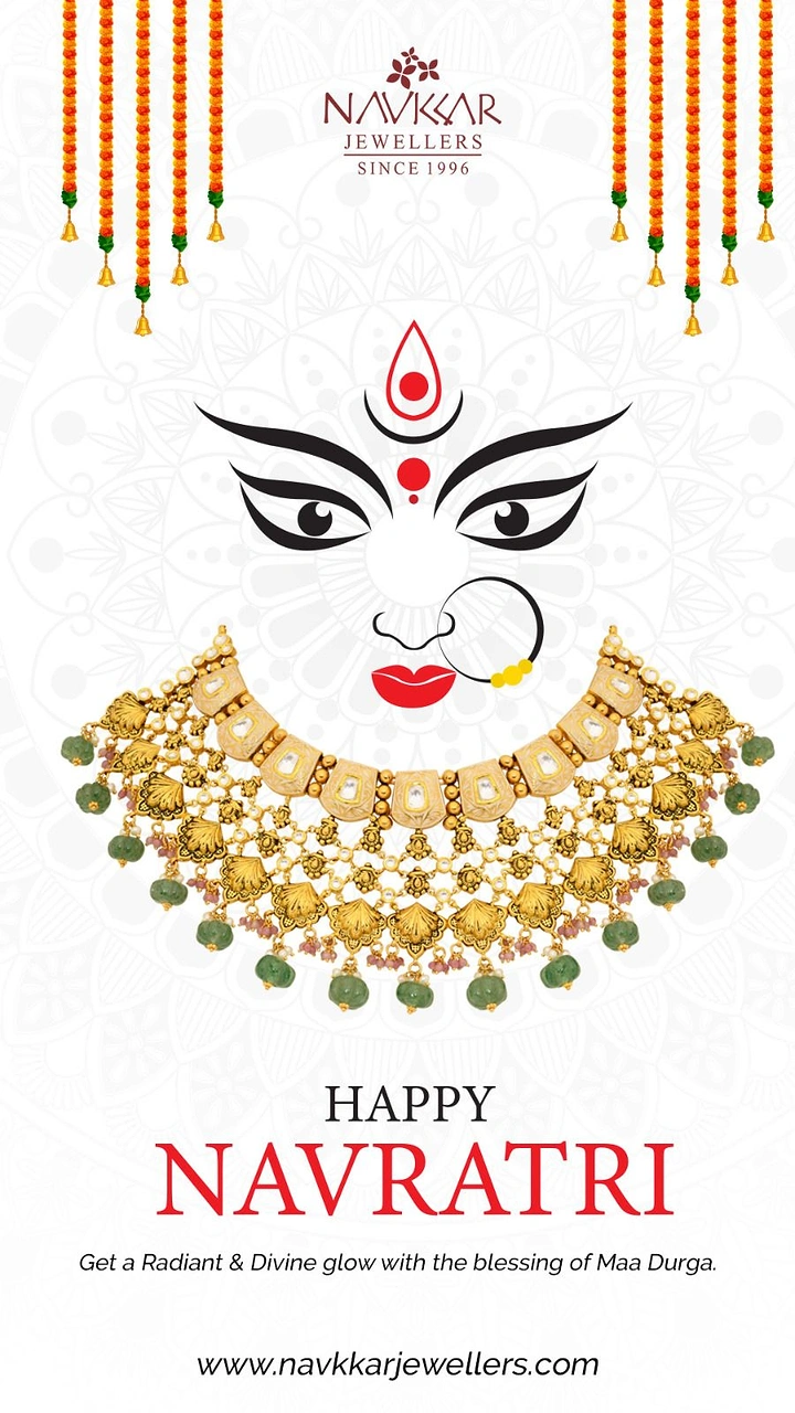 Navratri creative ad: Necklace completes minimal Durga face illustration