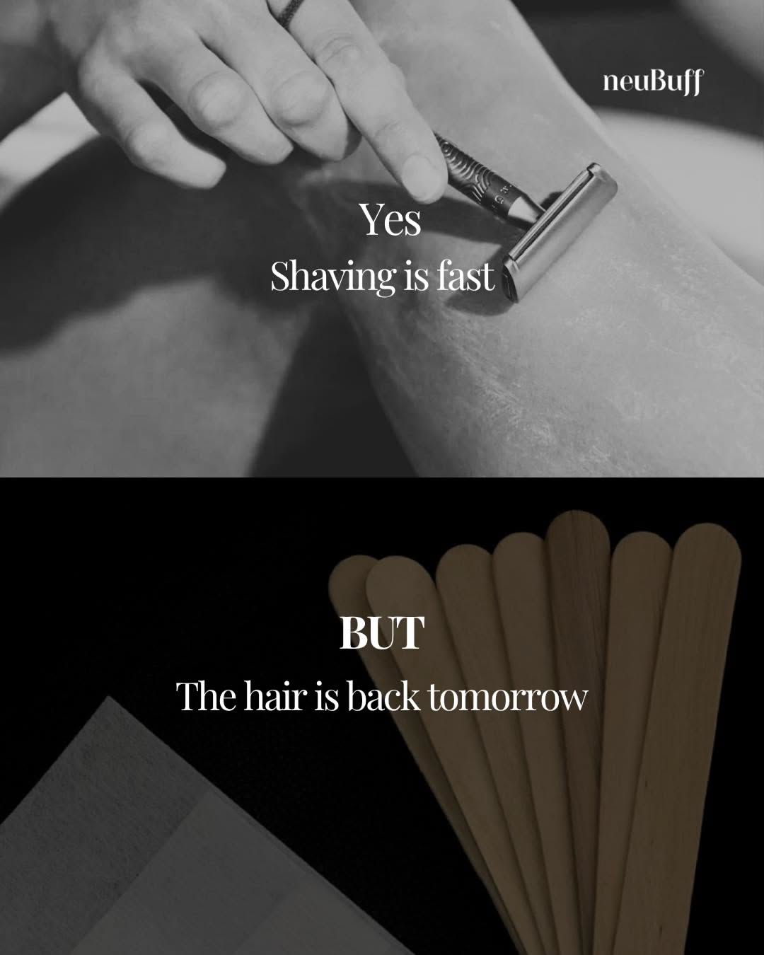 Instagram post: Skeptical Barbie with razor, witty copy, slide 3
