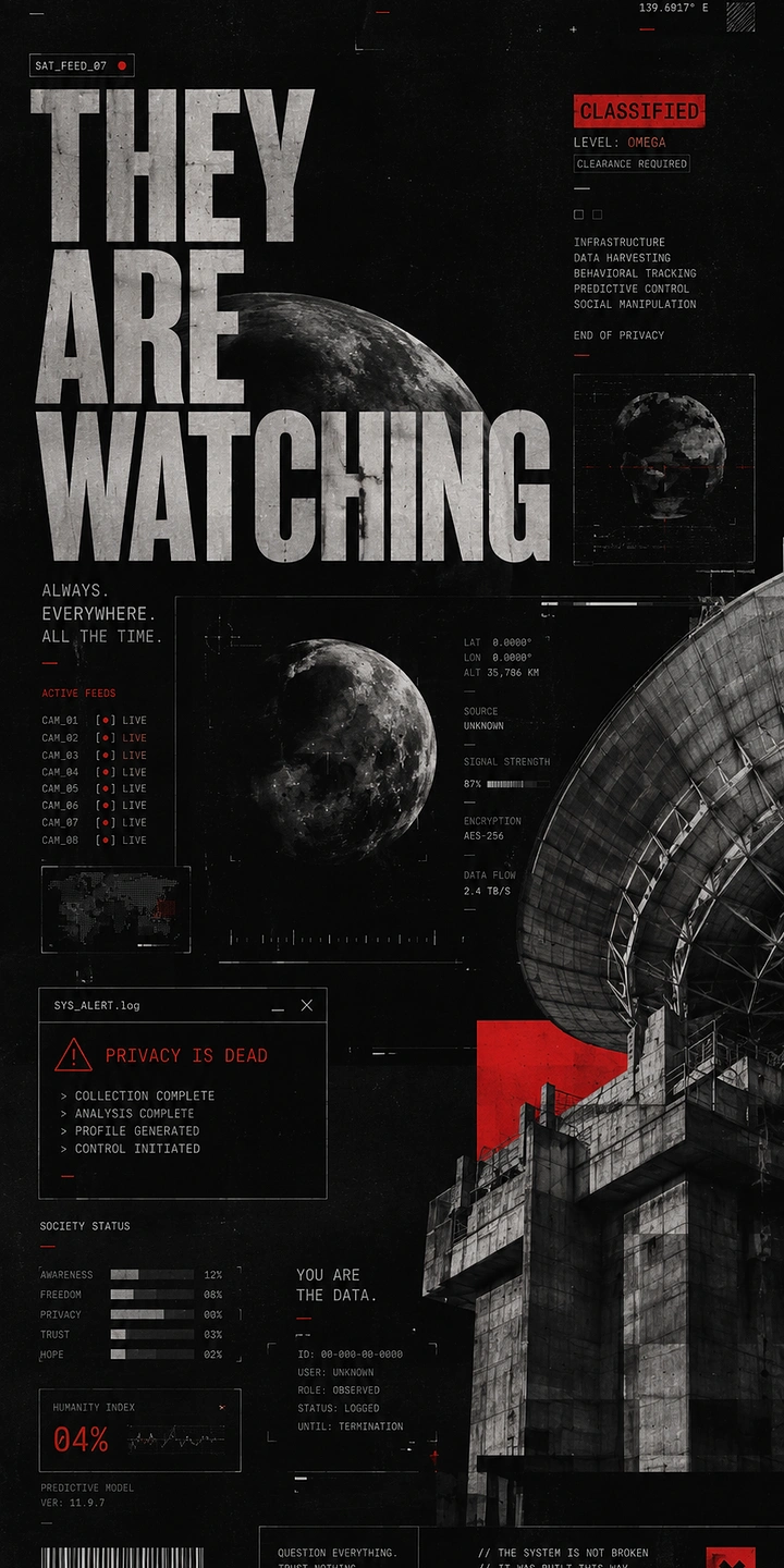 Cybersecurity Companies creative ad: Surveillance warning as editorial poster