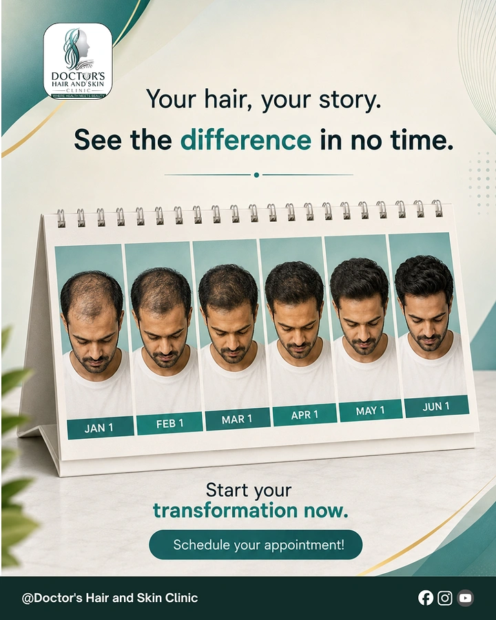 Hair Transplant & Hair Clinics creative ad: Desk calendar shows monthly regrowth