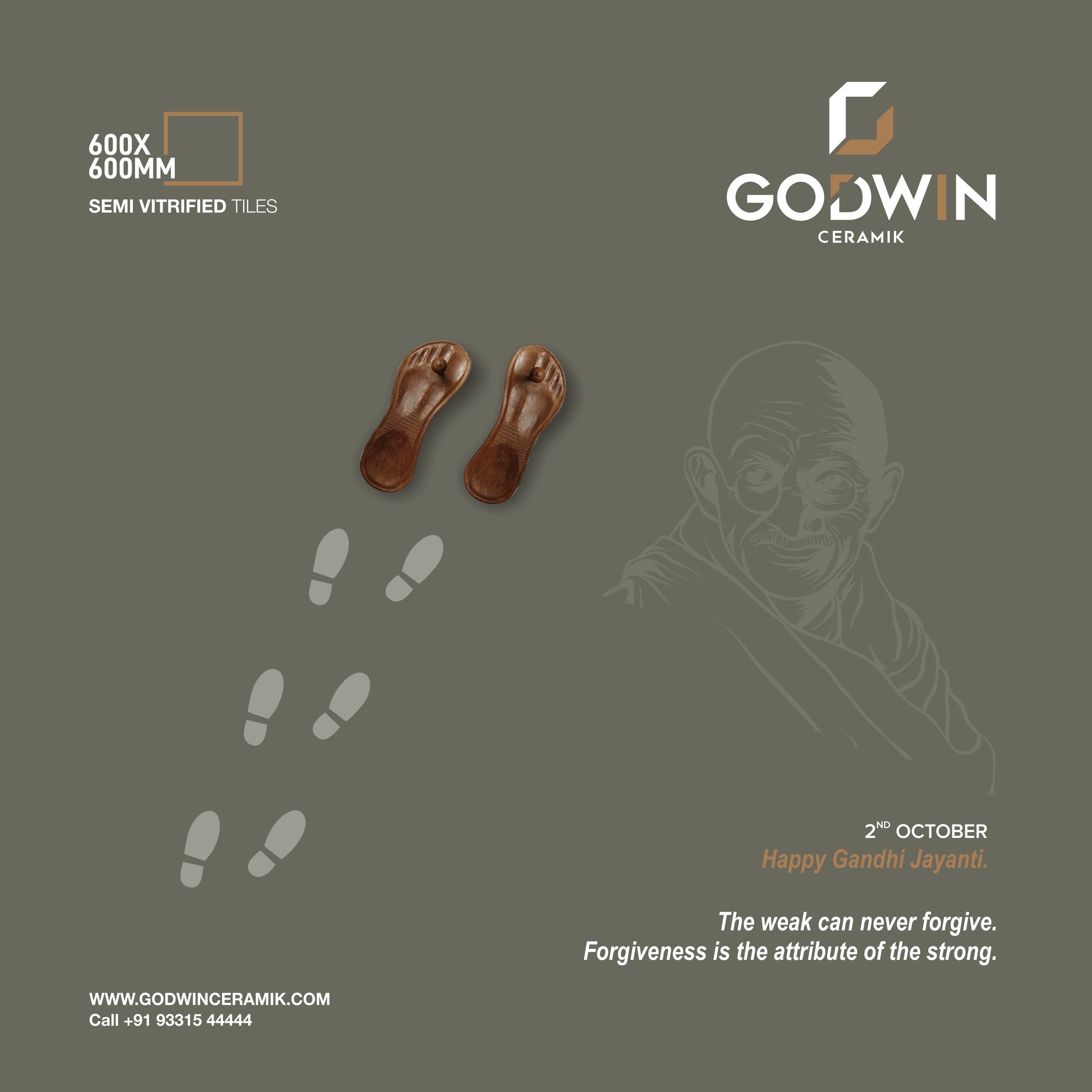 Wooden sandals with a trail of footprints leading to them