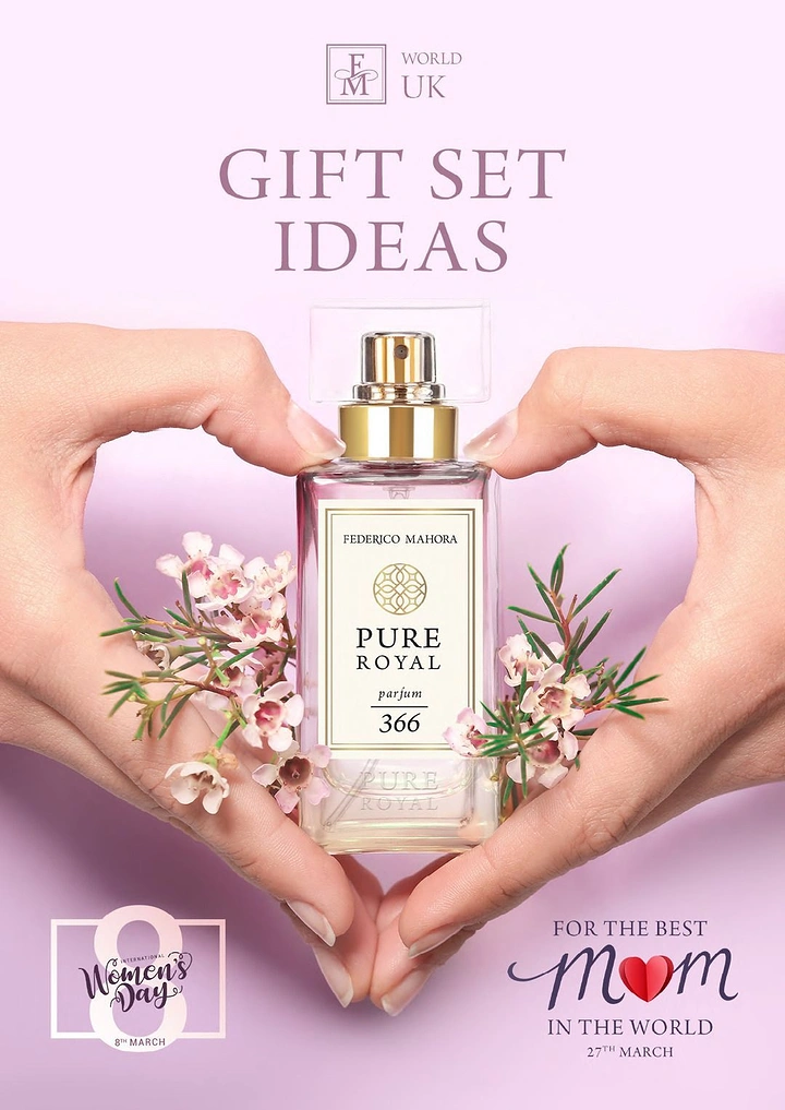 Women's Day creative ad: Hands form heart around perfume bottle