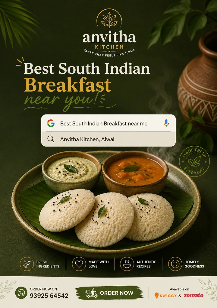Indian Restaurants creative ad: Search interface cleverly frames local breakfast