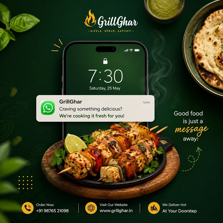 BBQ & Grill Restaurants creative ad: WhatsApp notification becomes restaurant concept