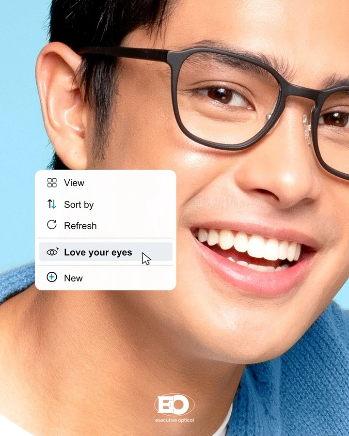 Opticians & Eye Care creative ad: Right-click menu 'Refresh' / 'Love your eyes' pun