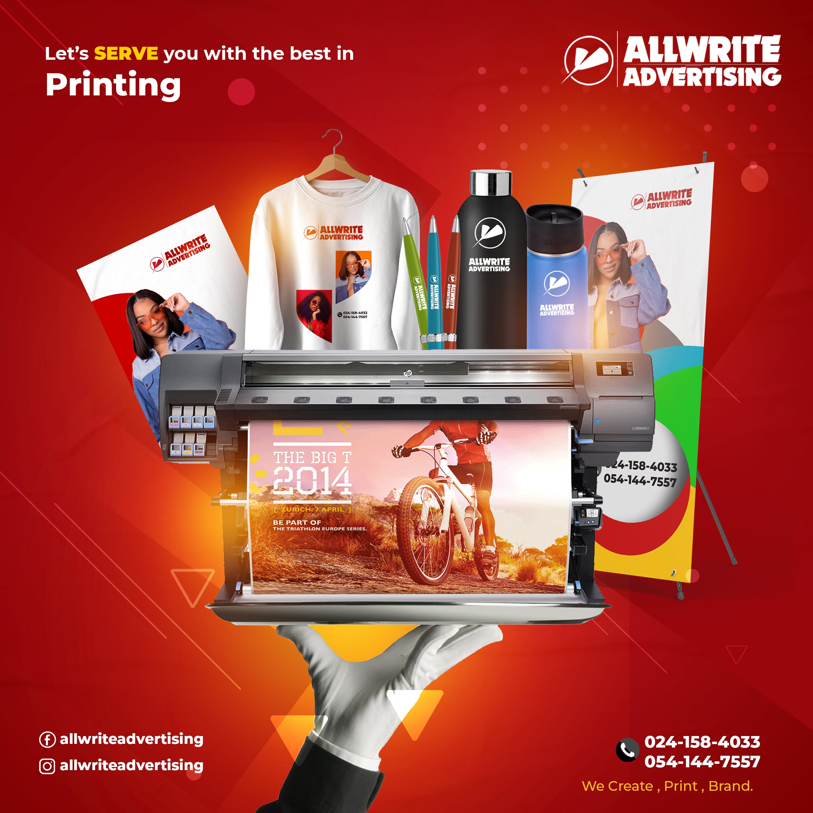 Instagram post: Hand serving printer on tray, 'serve' pun