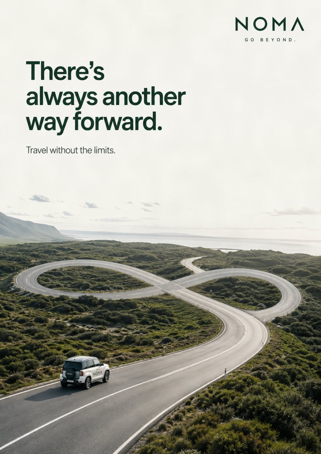 Poster: SUV driving on a road looping into an infinity symbol
