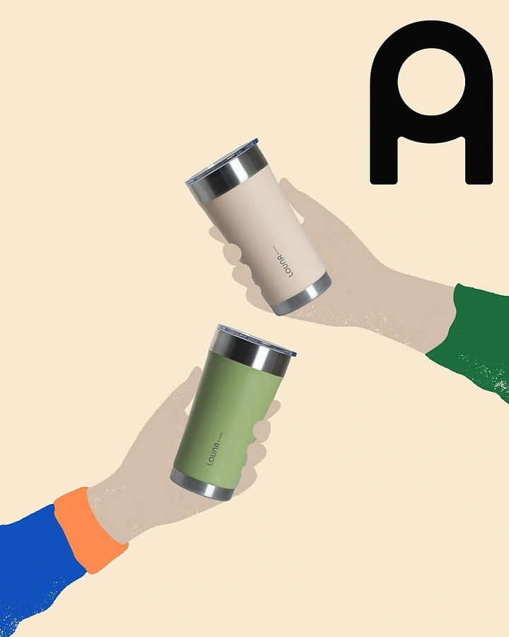 Tumblers, Flasks & Drinkware creative ad: Graphic letterform frames paired tumblers