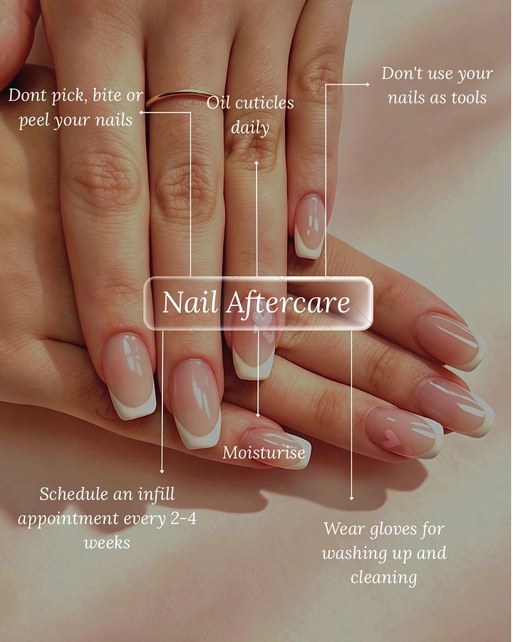 Nail Salons creative ad: Annotated hand diagram for nail aftercare tips
