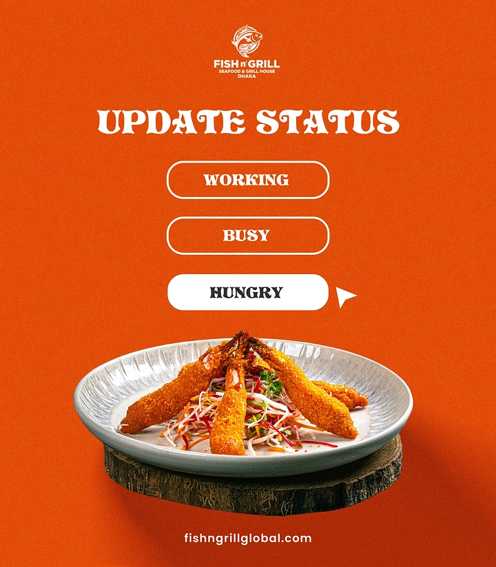 Seafood Restaurants creative ad: Playful update-status hunger concept