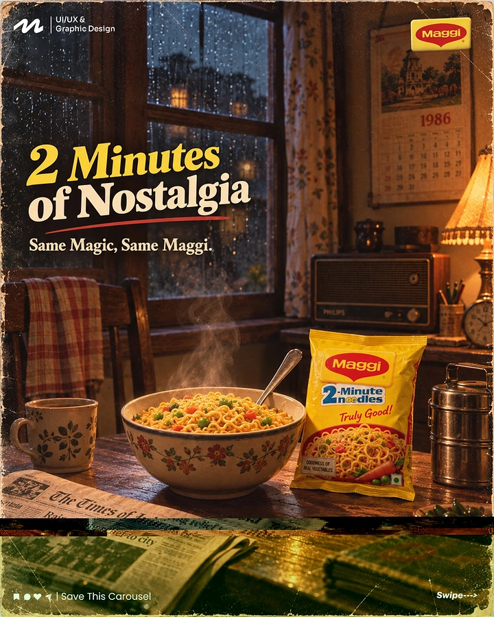 Instant Noodles & Pasta Brands creative ad: Retro nostalgia world built around noodles