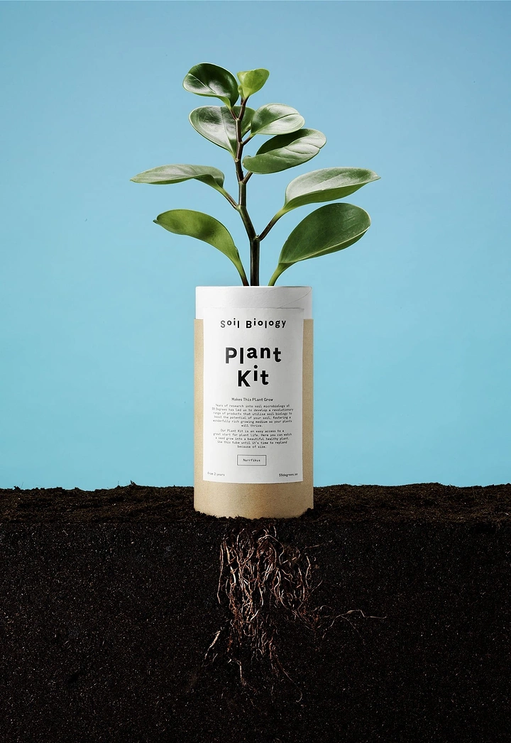Agriculture, Seeds & Fertilizers creative ad: Plant growing from kraft tube with roots in soil