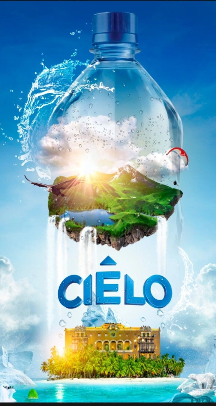 Packaged Drinking Water creative ad: Bottle contains an entire living water world