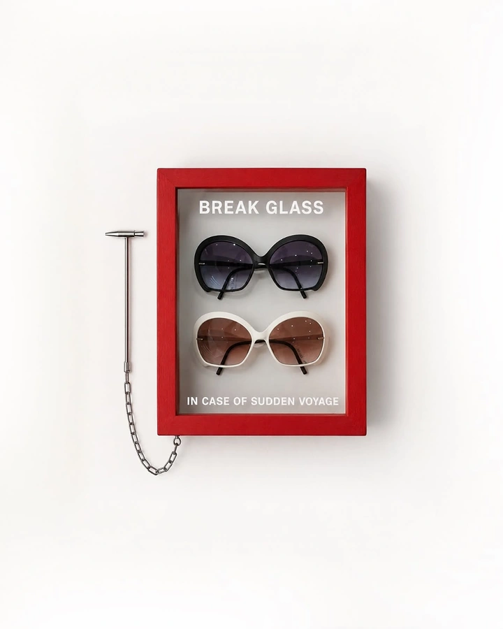Sunglasses Brands creative ad: Break-glass travel pun makes product display memorable