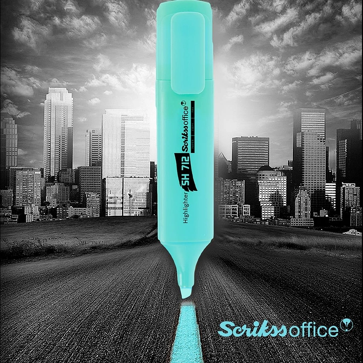 Pens & Writing Instruments creative ad: Highlighter becomes a glowing city landmark