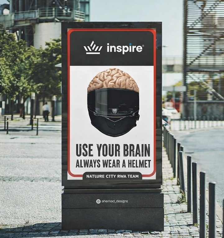 Helmets & Riding Gear creative ad: Brain-in-helmet visual pun