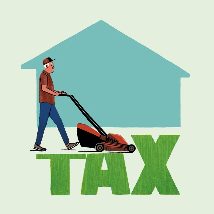Accountants & Tax Services creative ad: Man mowing lawn shaped into the word TAX