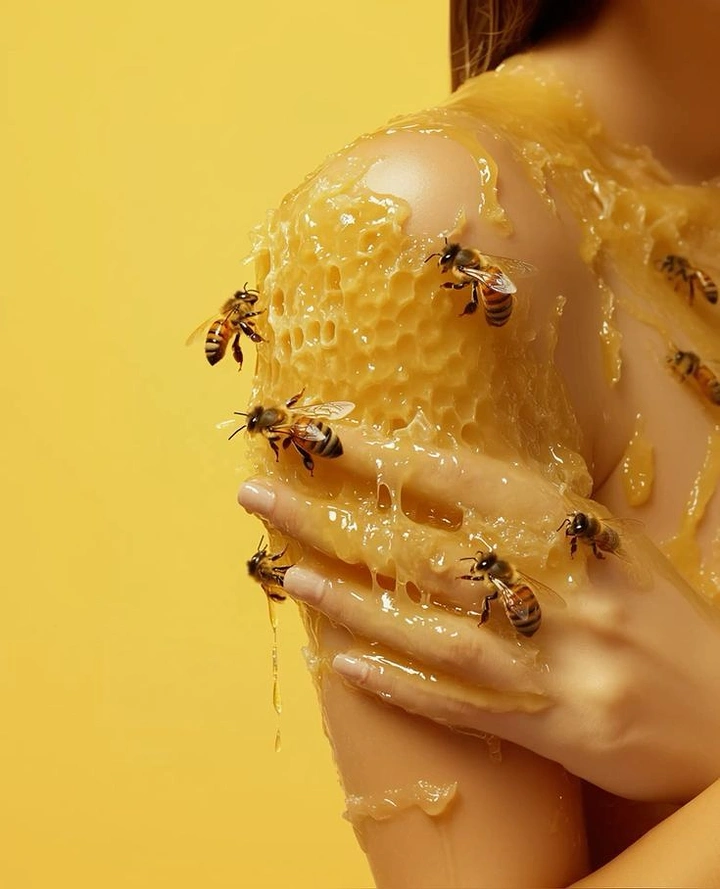 Honey Brands creative ad: Person transformed into living honeycomb