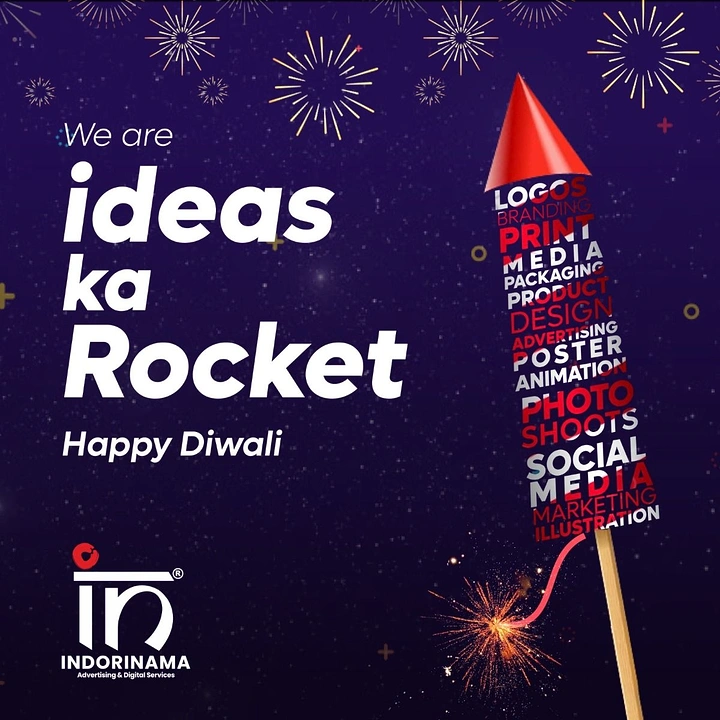Diwali creative ad: Firecracker rocket whose body is made of agency service words