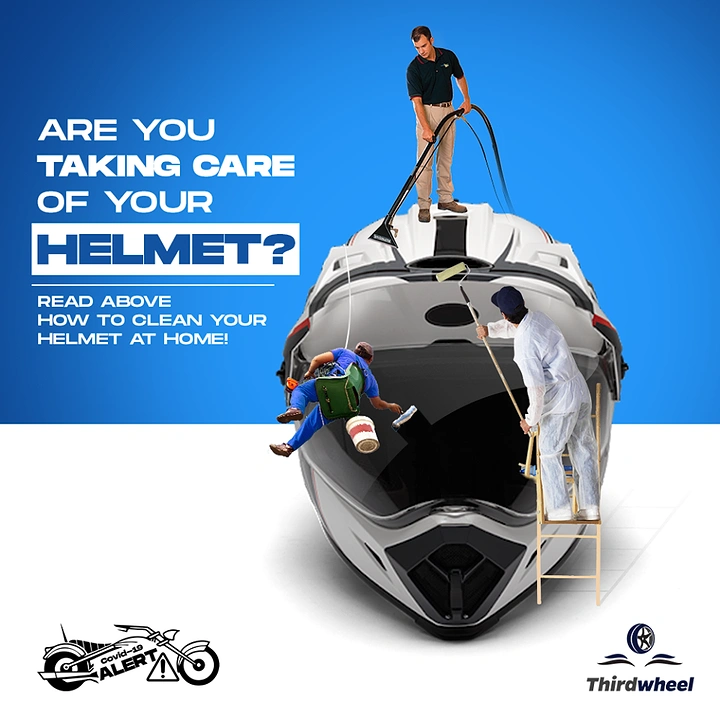 Helmets & Riding Gear creative ad: Helmet care staged as oversized cleaning scene