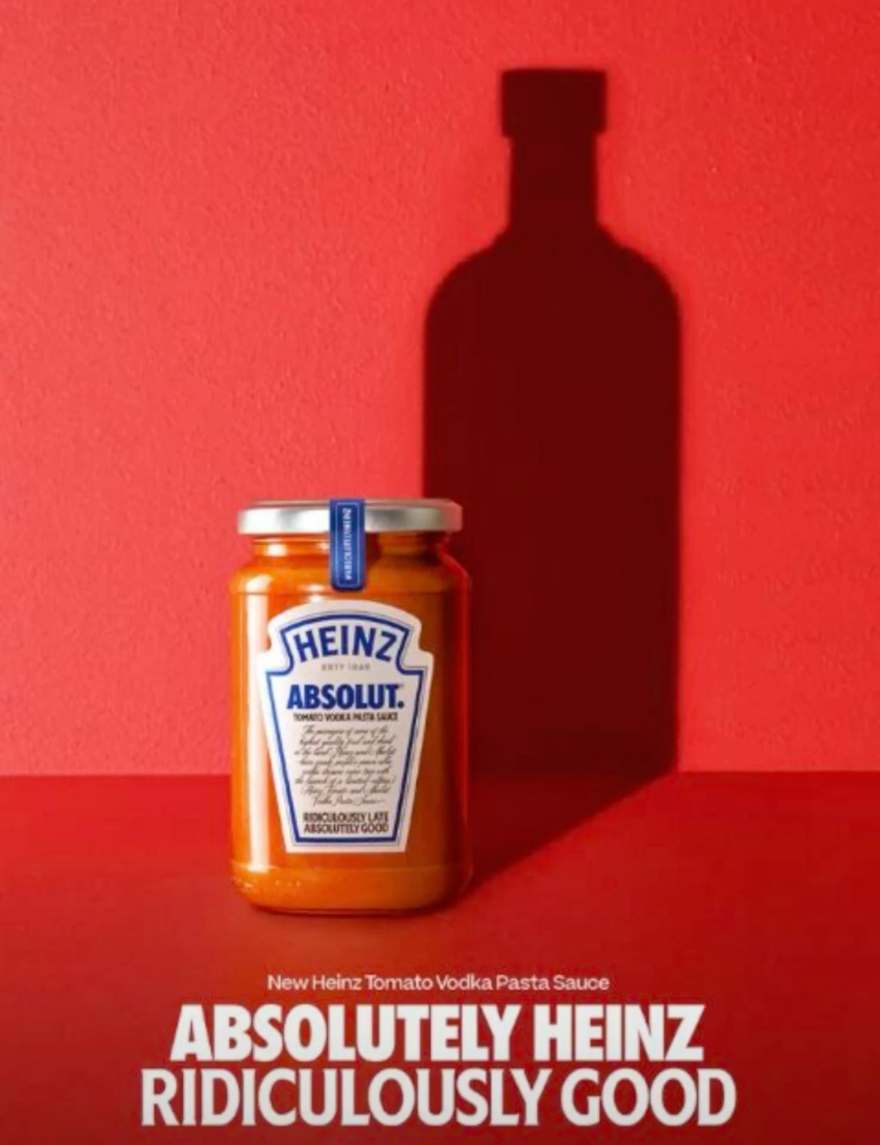 Poster: Pasta sauce jar casting the shadow of a vodka bottle