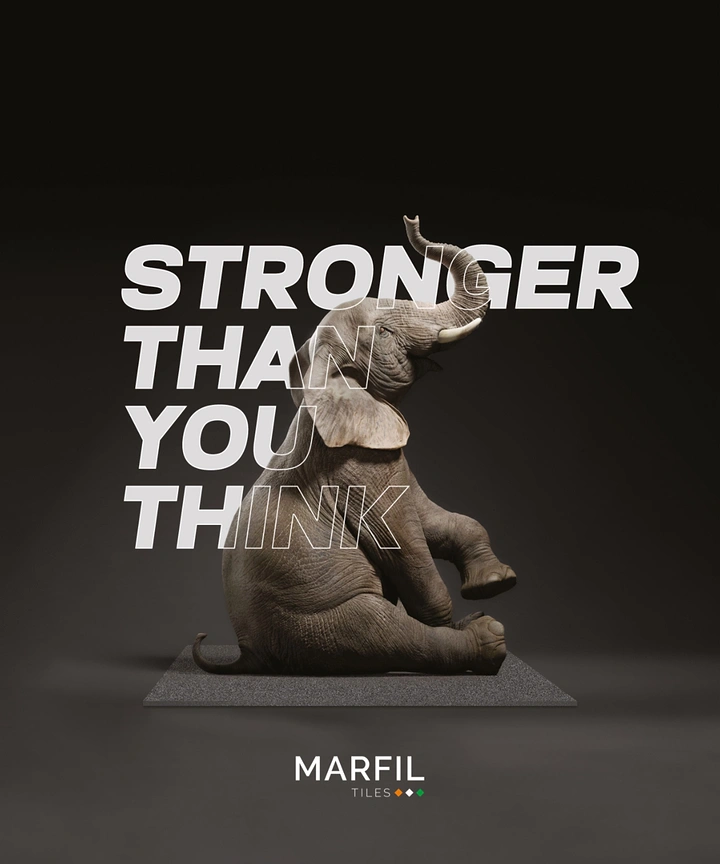 Cement, Steel & Building Materials creative ad: Elephant sitting on a single dark tile