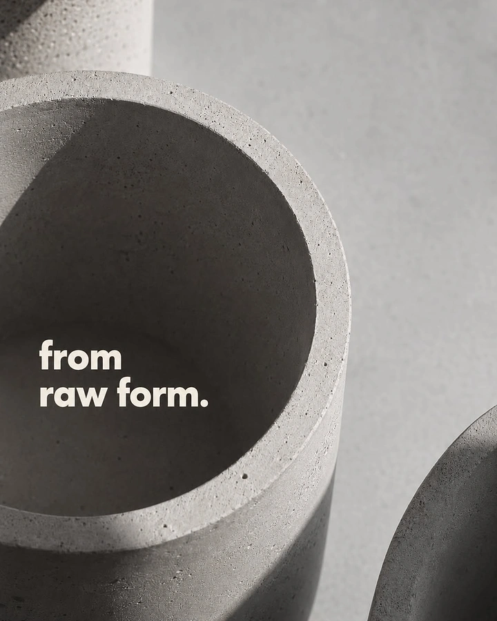 Plant Shops & Nurseries creative ad: Close-up of cylindrical concrete planter rims