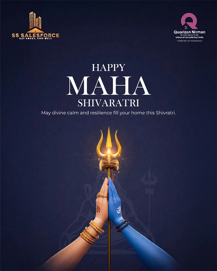 other-festival creative ad: Shiva and Parvati hands joined in namaste around a golden trishul