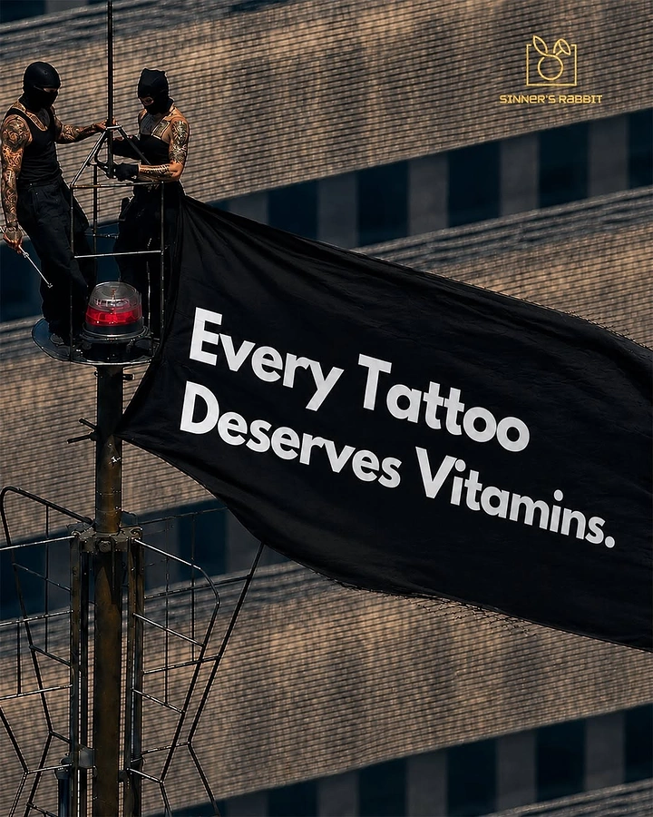 Tattoo Studios creative ad: Guerrilla banner: tattoos deserve vitamins