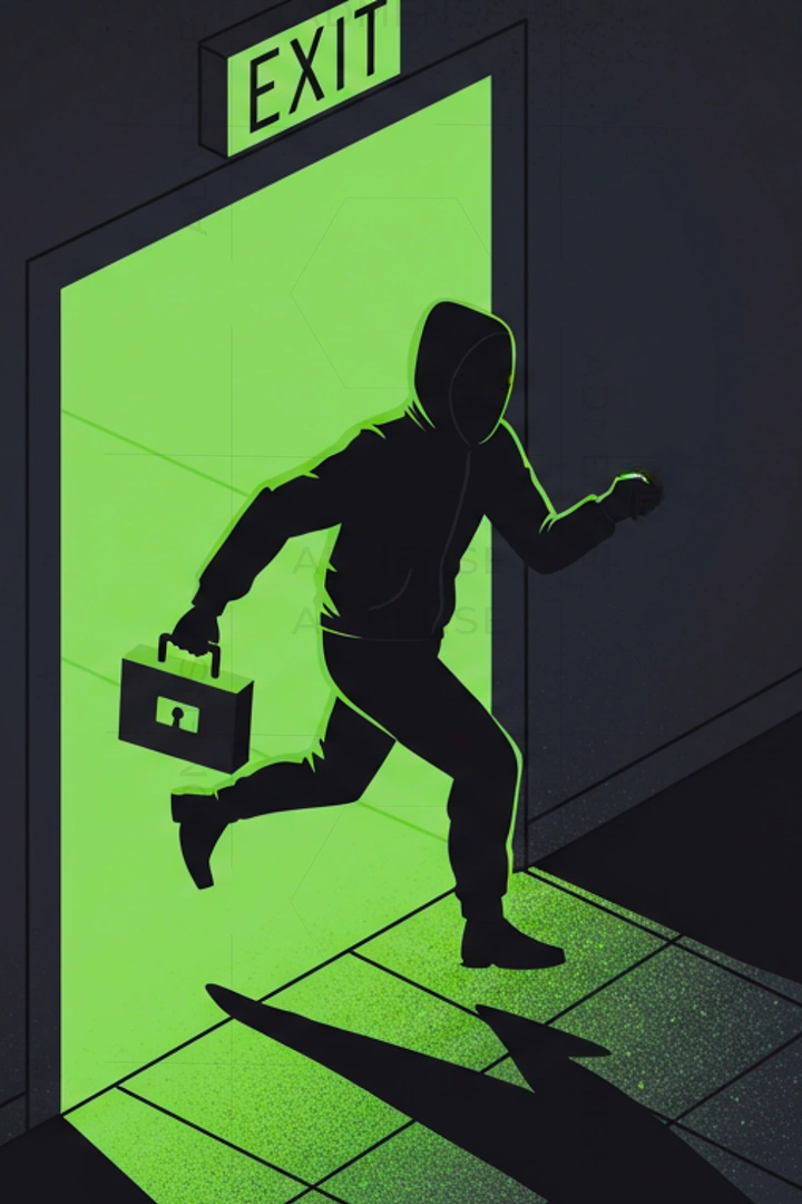 Cybersecurity Companies creative ad: Thief escape visualizes security breach