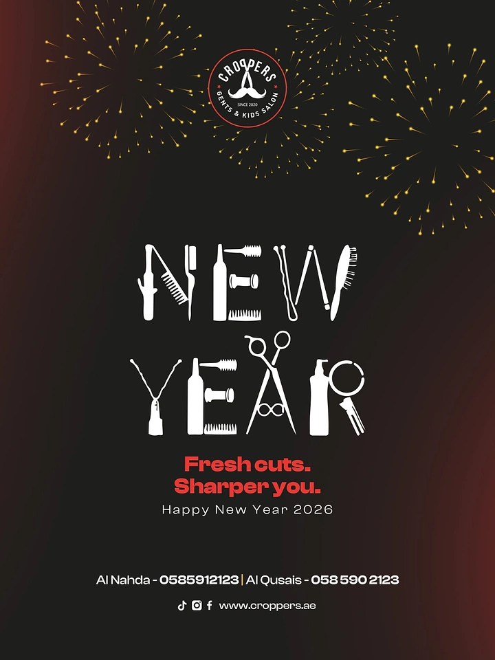 New Year creative ad: Barber tools form the NEW YEAR letters