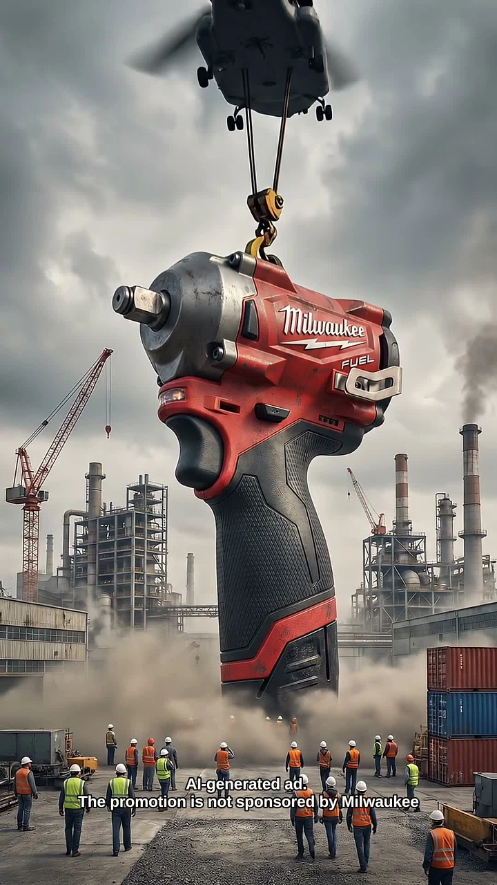 Power Tools creative ad: Giant tool parachute industrial metaphor