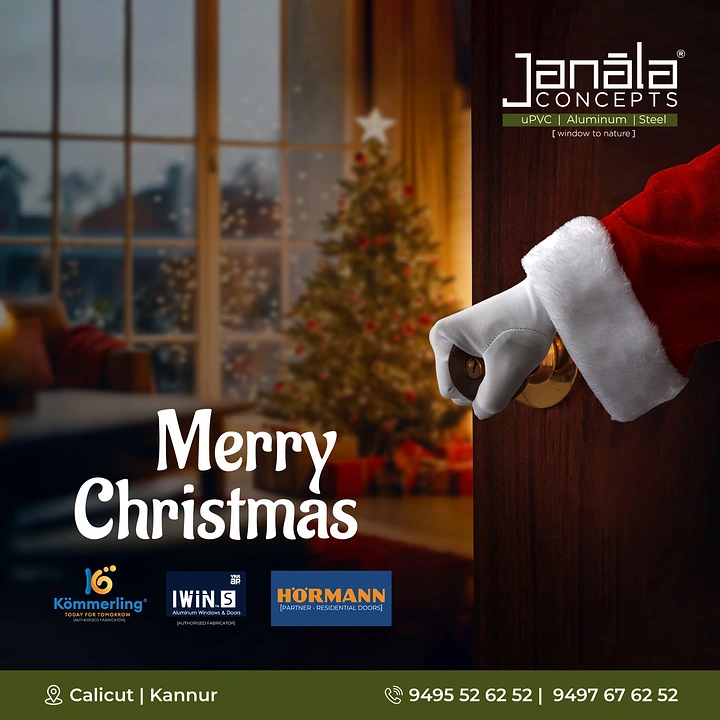 Christmas creative ad: Santa's gloved hand opening a wooden door onto a Christmas-lit room