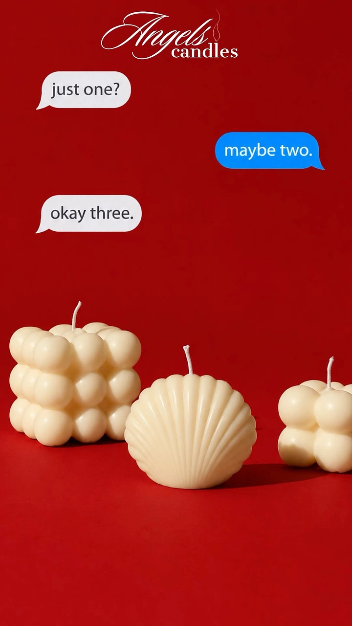 Candles & Home Fragrance creative ad: Text-chat bubbles joke about buying more
